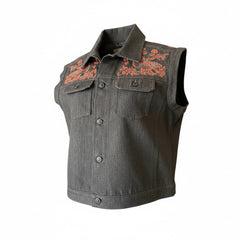 Christian Dior Embroidered Sleeveless Denim Jacket & Pants Set – Black & Coral – USA Size 14