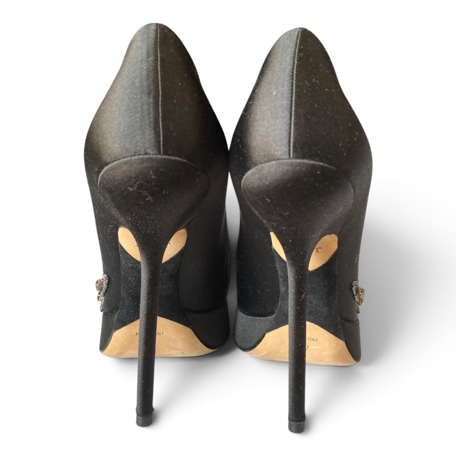 Christian Dior Crystal & Bead Embroidered Satin Peep-Toe Pumps – Black – Size 37