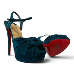 Christian Louboutin Ionescadiva 150 Knotted Suede Platform Sandals – Emerald Green – Size 38
