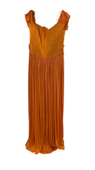 Costarellos Isla Lurex Georgette Embroidered Gown Orange Floral - Size 40