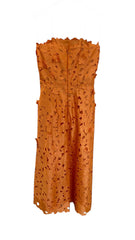 Costarellos Lorima Strapless Bustier Lace Dress Orange Floral Couture - Size 40