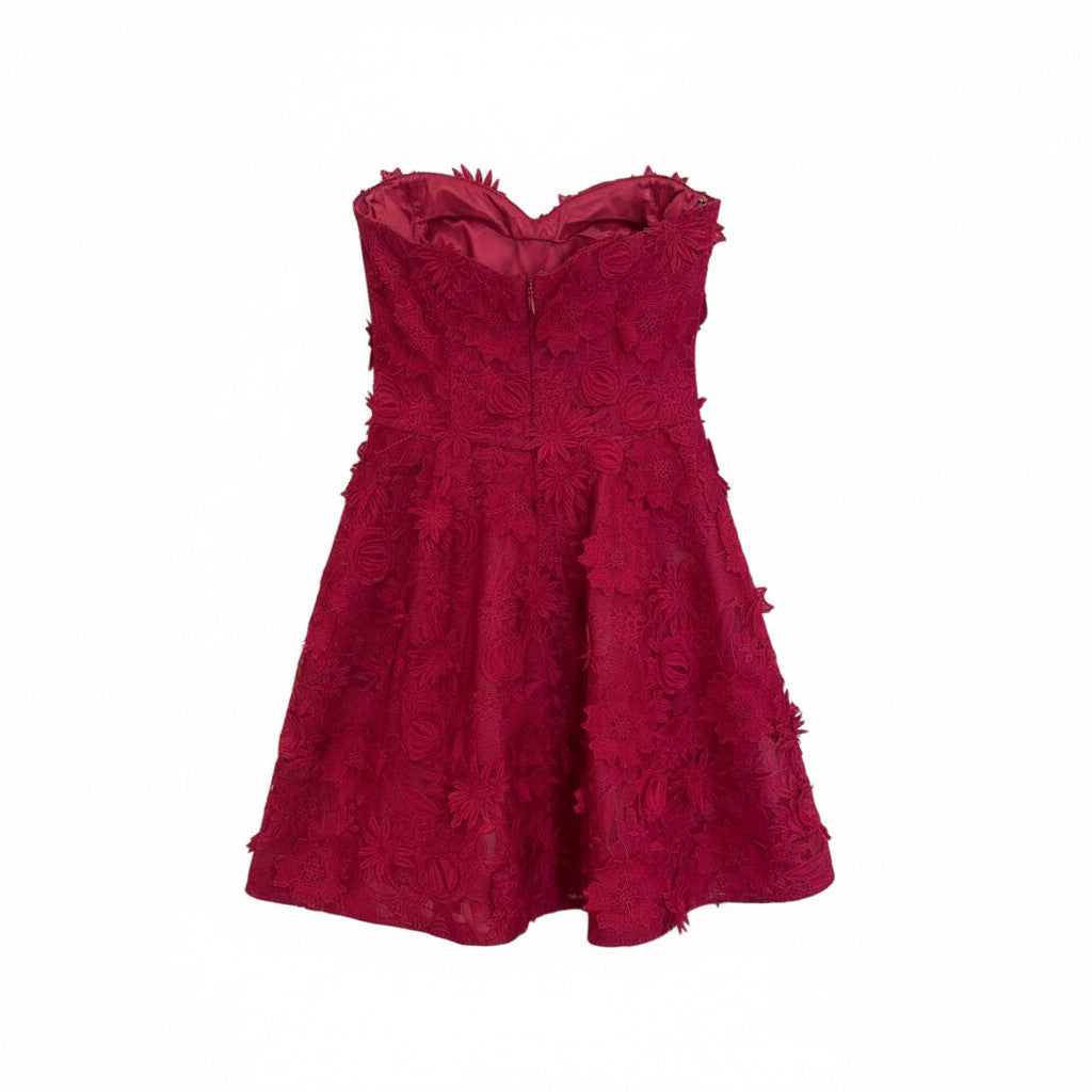 Costarellos Fuchsia Strapless Floral Lace Mini Dress Structured Bodice - Size 40