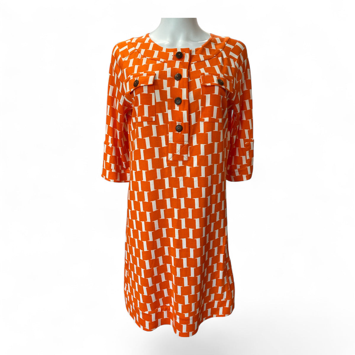 Diane von Furstenberg Printed Dress – Orange & Cream – Size 10
