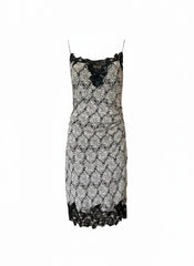 DVF Annalette Black & White Paisley Lace Slip Dress – Diane von Furstenberg Silk Slip Dress – Size 8