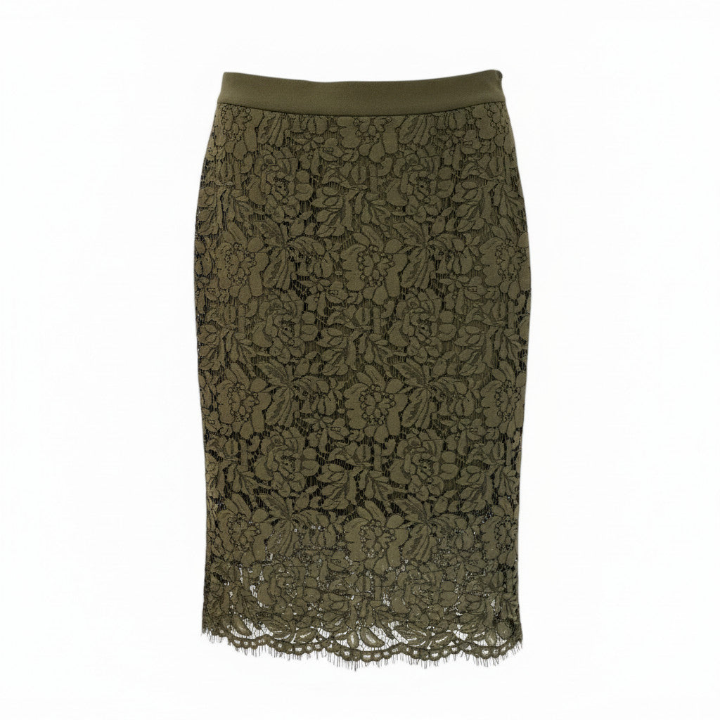 Conjunto de Top y Falda de Encaje Verde Floral Transparente Diane Von Furstenberg - Talla 8