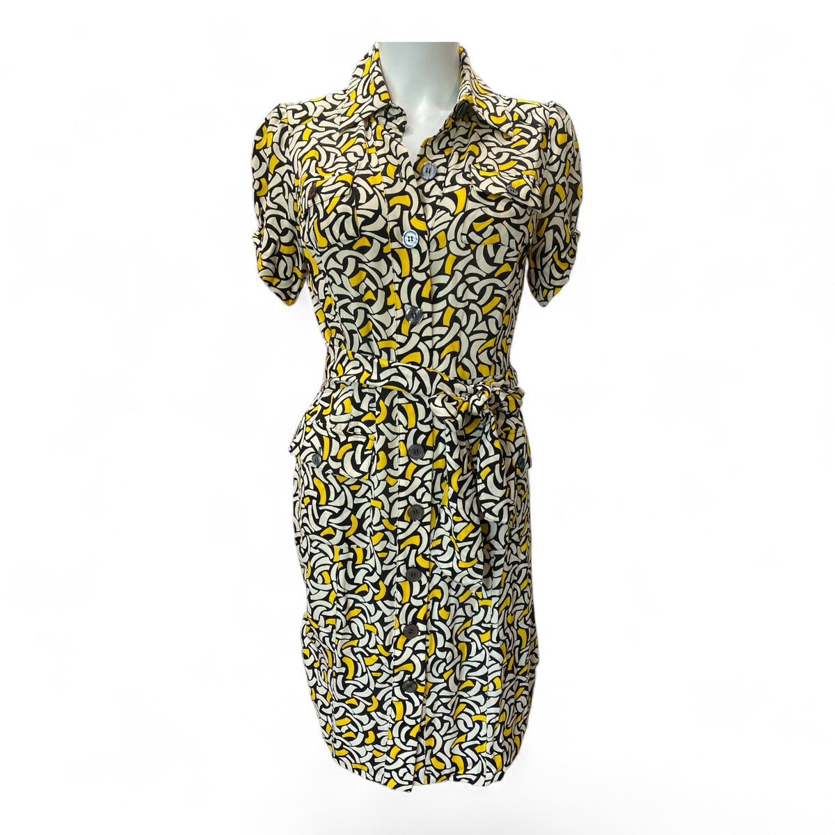 Diane von Furstenberg Printed Belted Shirt Dress – Size US 6