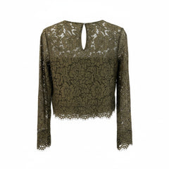 Conjunto de Top y Falda de Encaje Verde Floral Transparente Diane Von Furstenberg - Talla 8