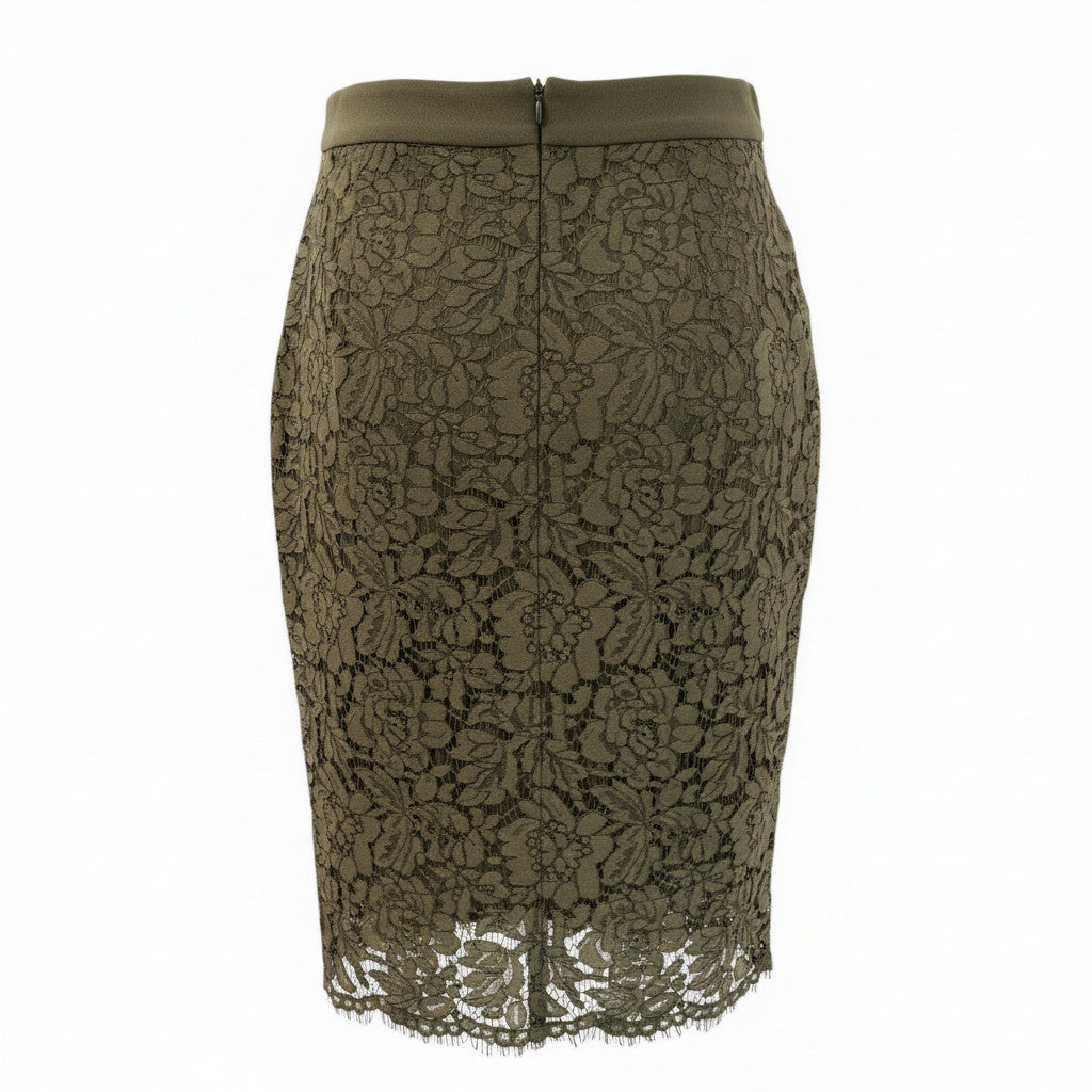Conjunto de Top y Falda de Encaje Verde Floral Transparente Diane Von Furstenberg - Talla 8