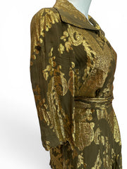 Diane von Furstenberg Metallic Wrap Dress – Gold & Olive – Size 10