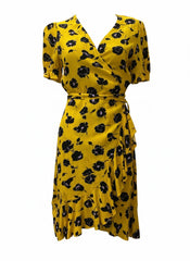 Diane von Furstenberg Yellow Floral Wrap Mini Dress – Iconic Feminine Silhouette | Size 6