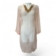 Delfina Embroidered Silk Kaftan – Pink – Size L