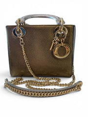 Christian Dior Mini Lady Dior Exotic Lizard Skin Bag Metallic Gold & Silver