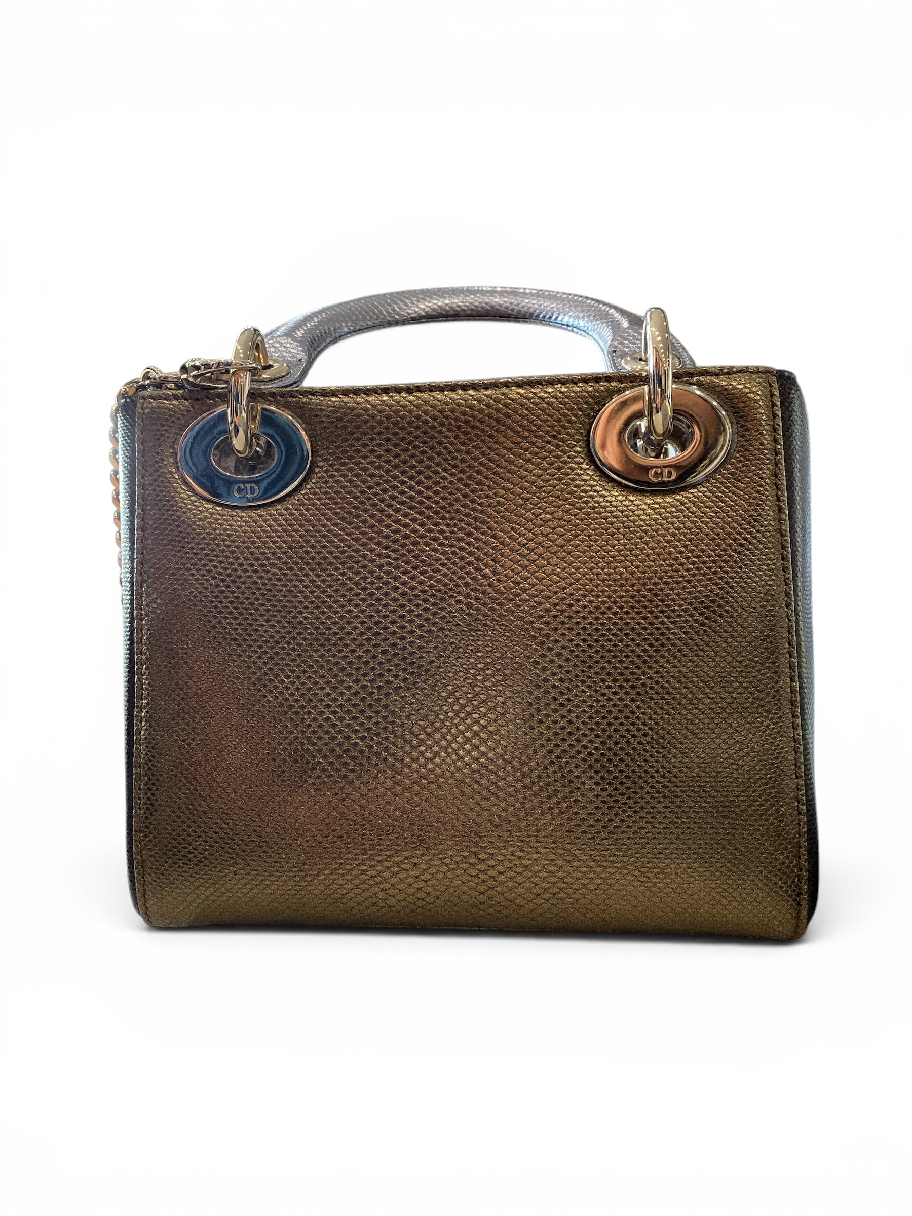 Christian Dior Mini Lady Dior Exotic Lizard Skin Bag Metallic Gold & Silver