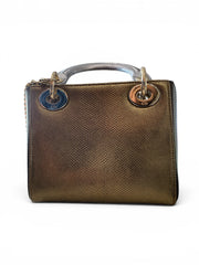 Christian Dior Mini Lady Dior Exotic Lizard Skin Bag Metallic Gold & Silver