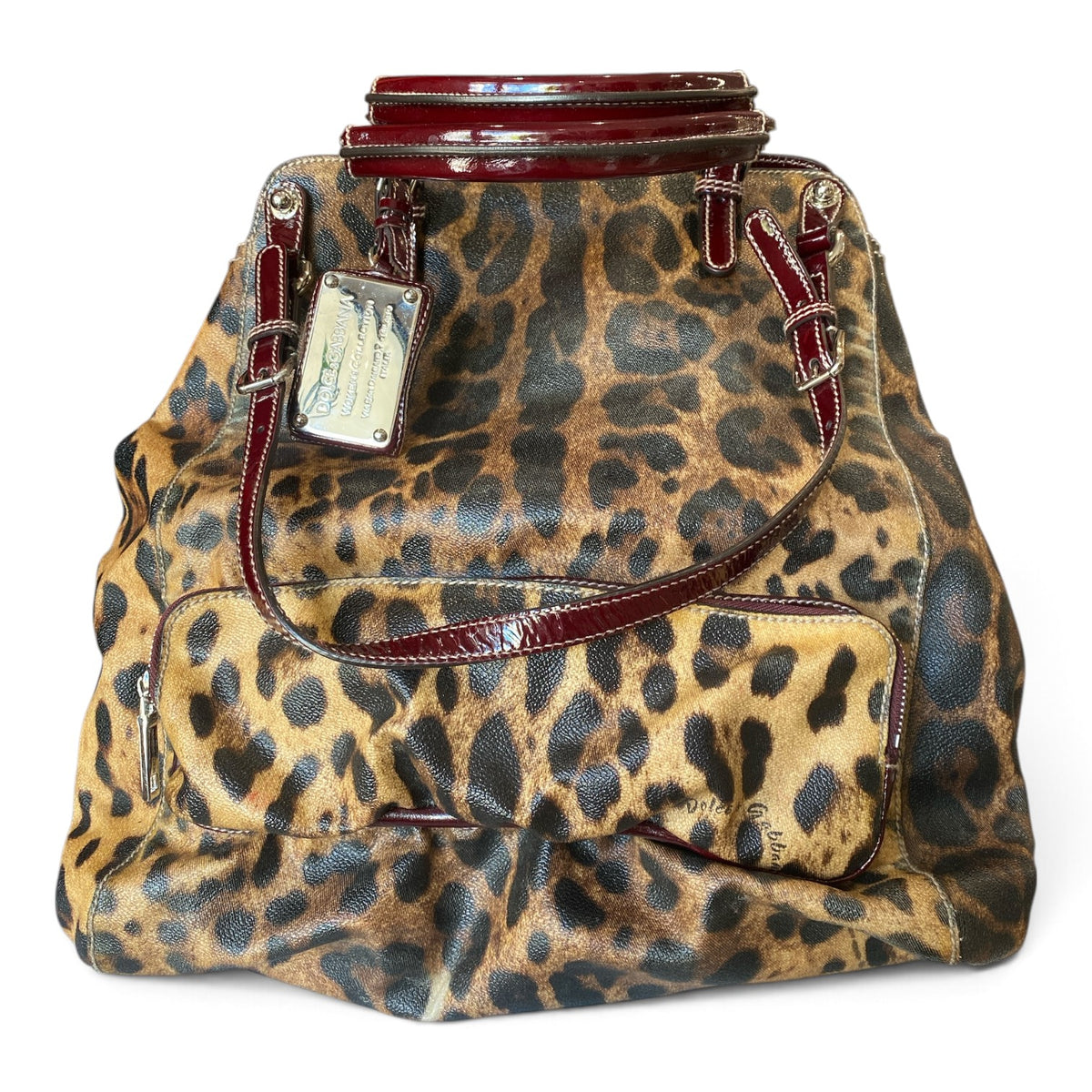 Dolce & Gabbana Leopard-Print Canvas Shoulder Bag – Brown & Burgundy