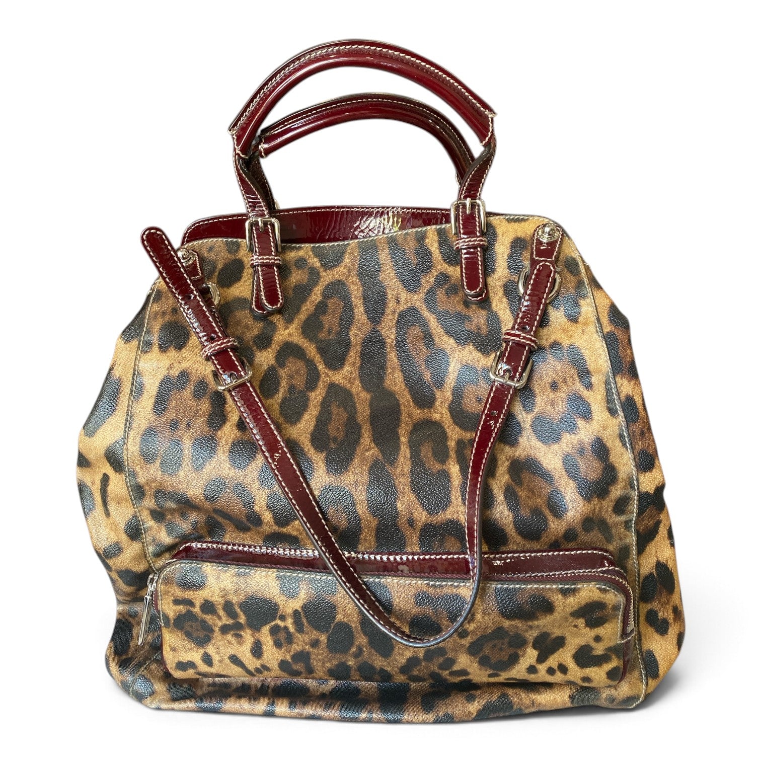 Dolce & Gabbana Leopard-Print Canvas Shoulder Bag – Brown & Burgundy