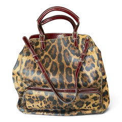 Dolce & Gabbana Leopard-Print Canvas Shoulder Bag – Brown & Burgundy