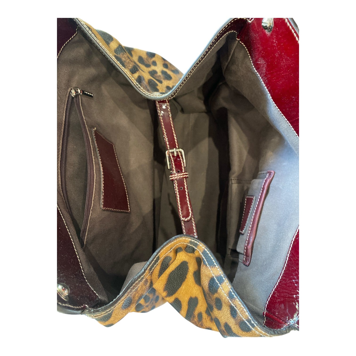 Dolce & Gabbana Leopard-Print Canvas Shoulder Bag – Brown & Burgundy