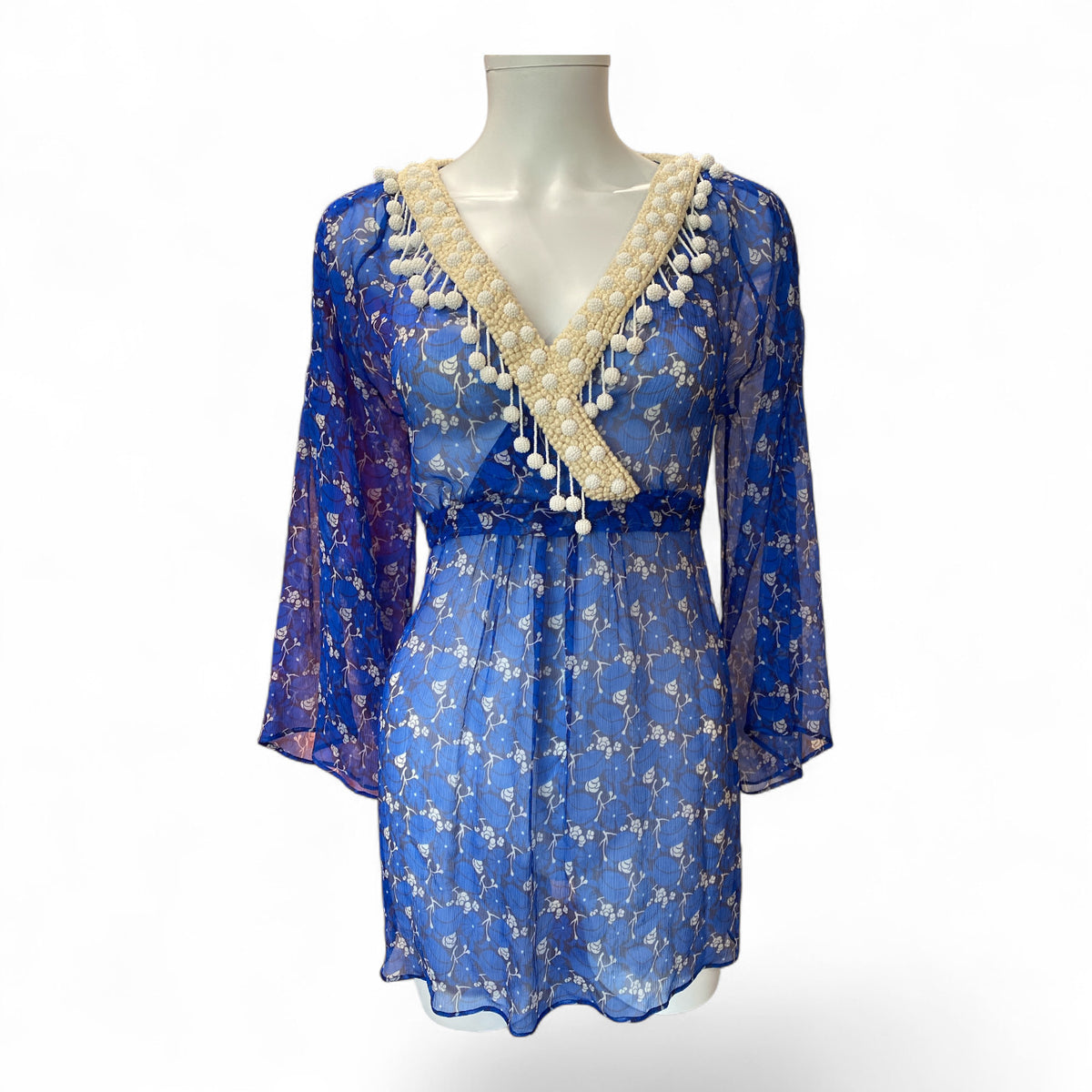 Dosed Embroidered Silk Tunic – Blue – Size L