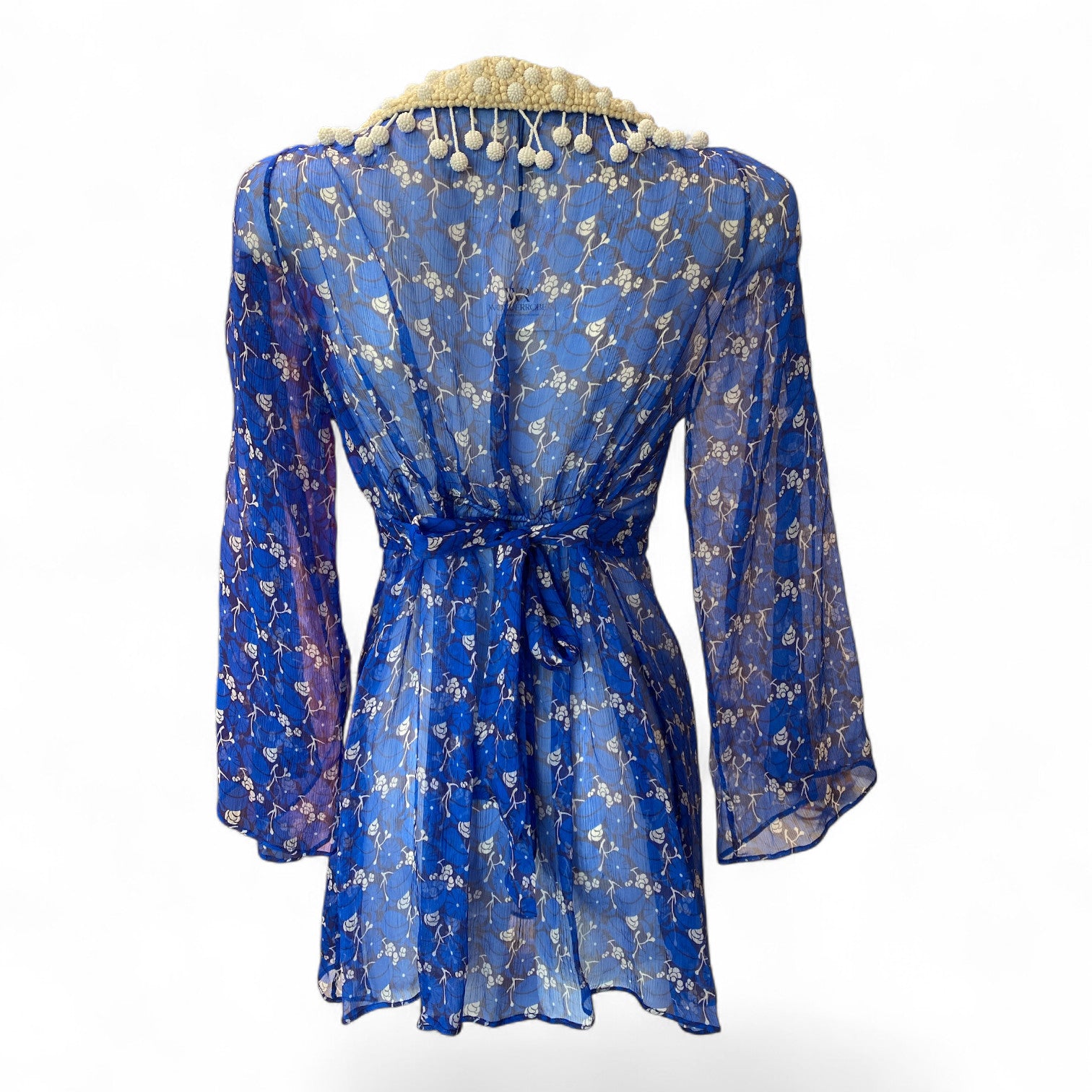 Dosed Embroidered Silk Tunic – Blue – Size L