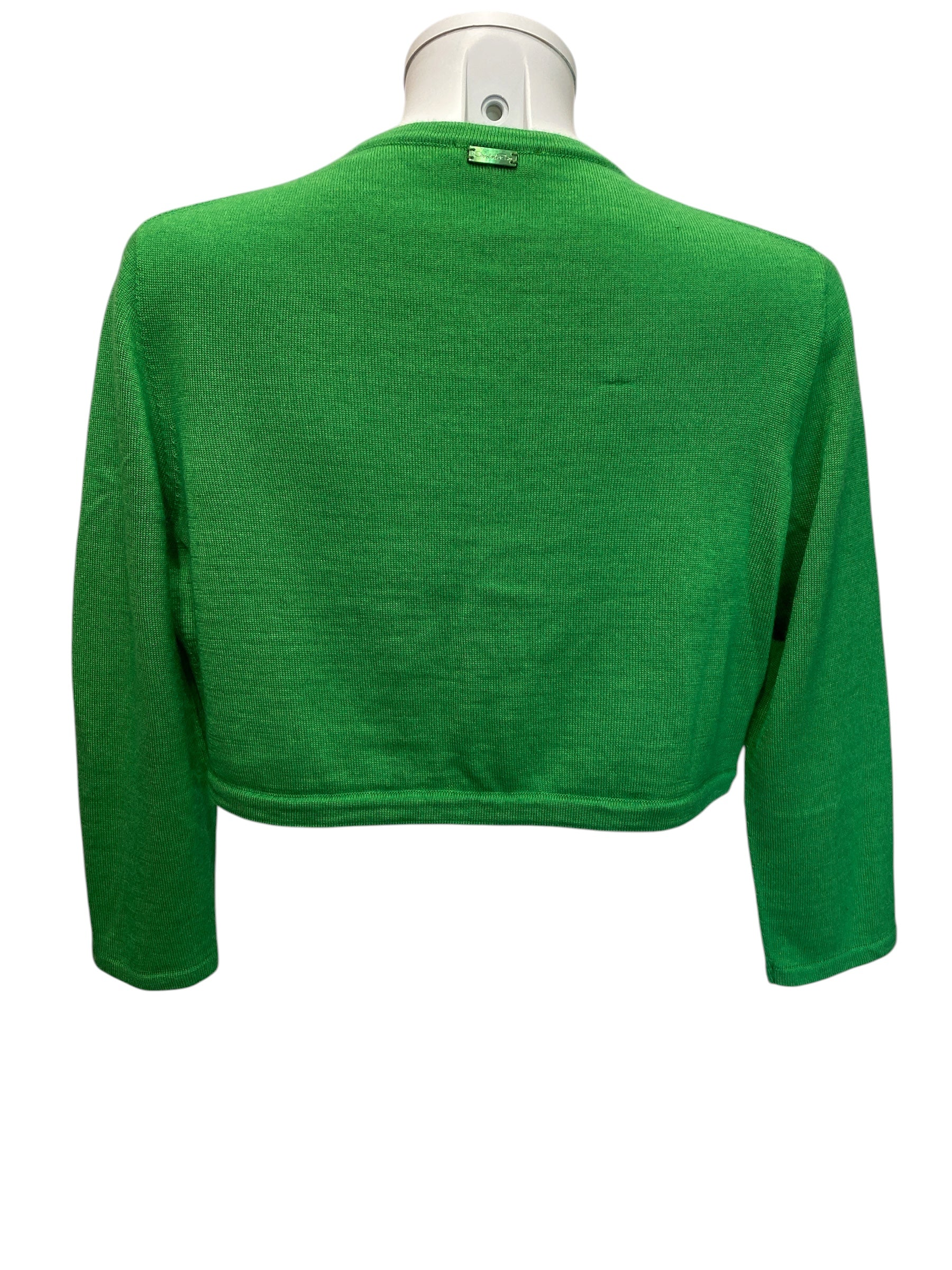 Oscar de la Renta Cropped Cardigan Set Luxury Silk Knit Multicolor Collection - Green Cardigan
