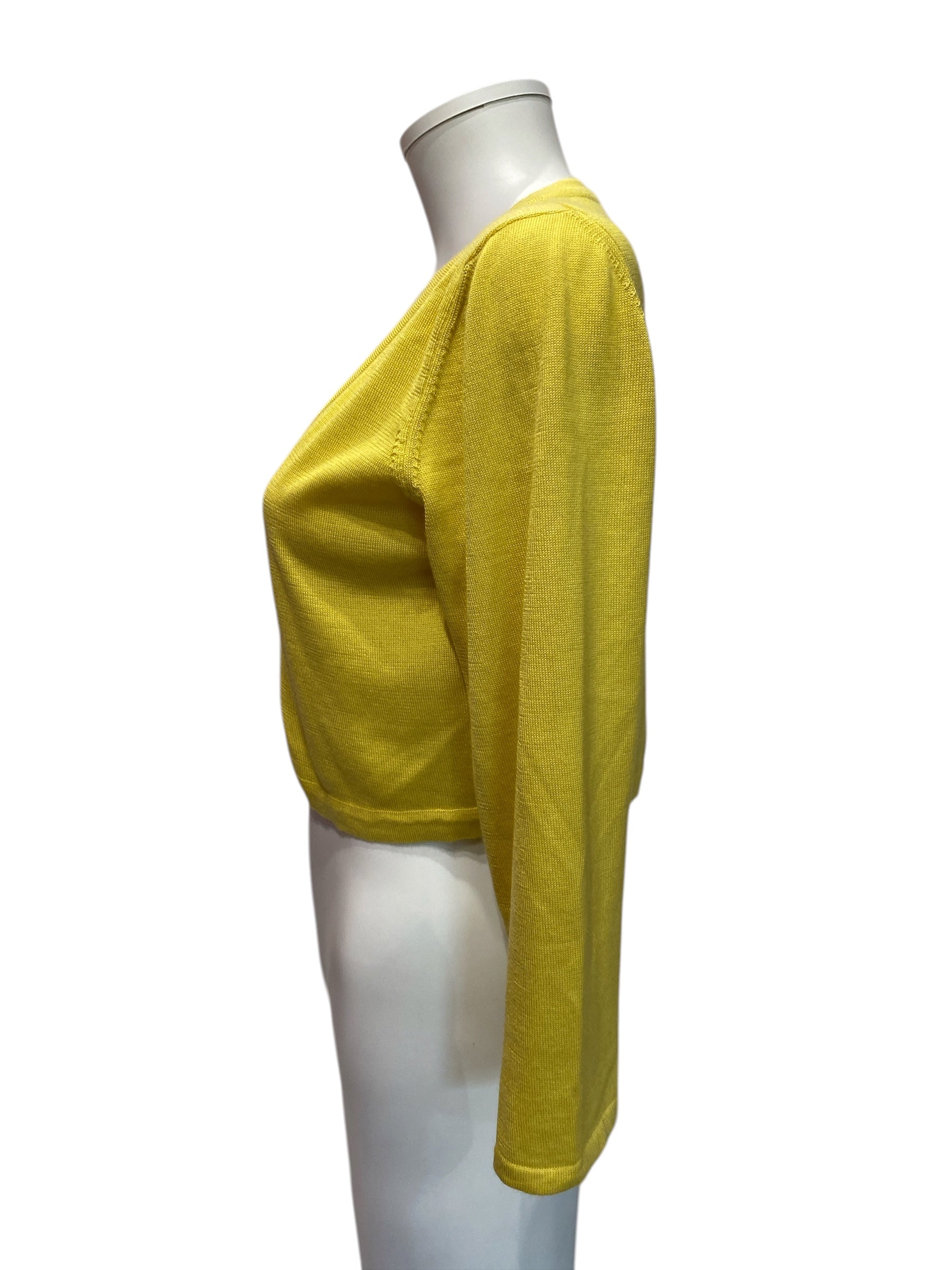Oscar de la Renta Cropped Cardigan Set Luxury Silk Knit Multicolor Collection - Yellow Cardigan