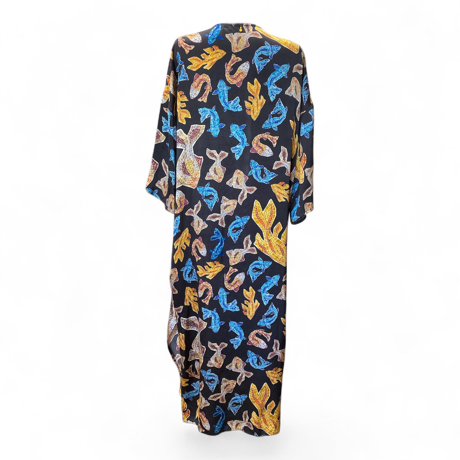 Elena Makri Black Silk Fish Print Kimono – One Size