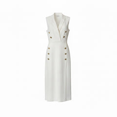 Elie Saab White Double-Breasted Gold Button Dress - Size 39