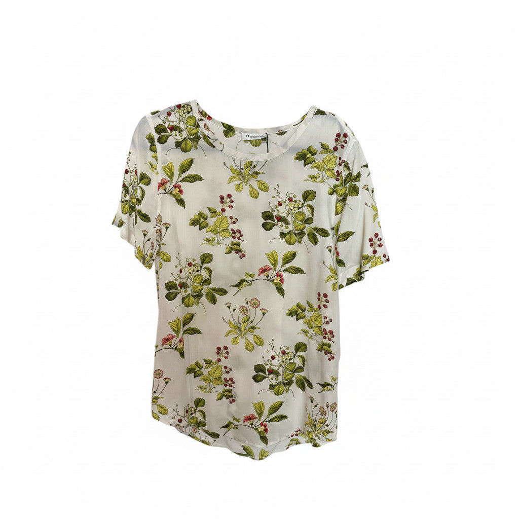 Equipment Femme Silk Botanical Print Blouse White Red Green - Size Medium