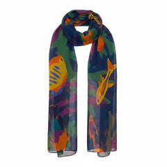 Eres Fish Print Pareo Multicolor Silk Blend Scarf Wrap