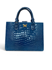 Ethan K Blue Crocodile Leather Top Handle Bag with Certificate