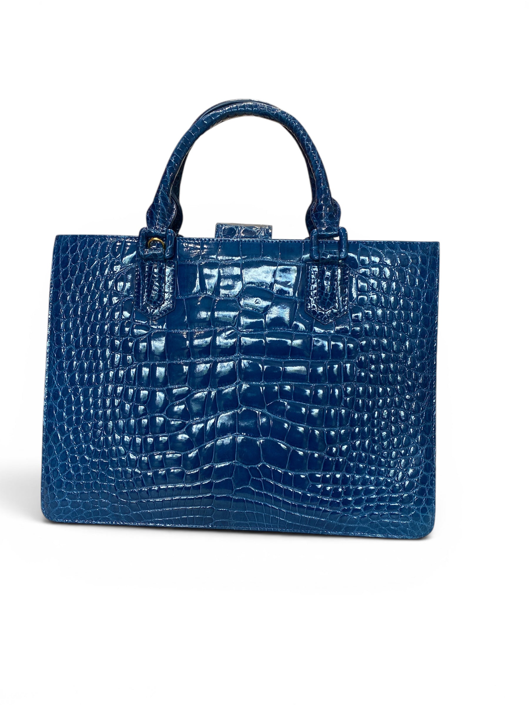 Ethan K Blue Crocodile Leather Top Handle Bag with Certificate