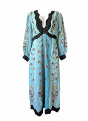 FARM Rio Blue Flowing Beauty Embroidered Midi Dress – New With Tags