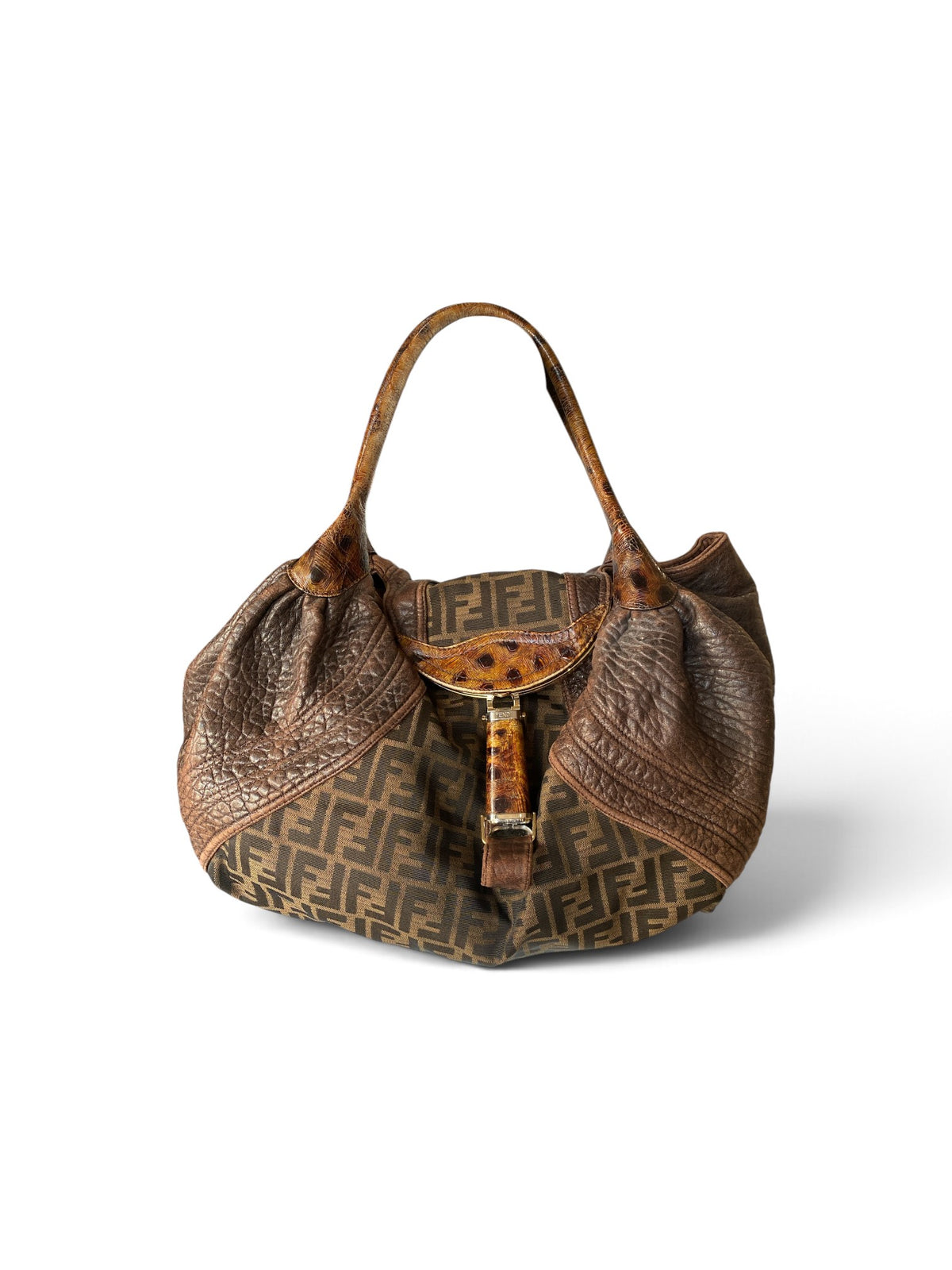 Fendi Spy Zucca Monogram Leather Shoulder Bag – Brown & Black
