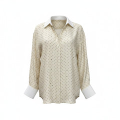 Fendi Ivory Silk Polka Dot Shirt White Collar Contrast - Size 48