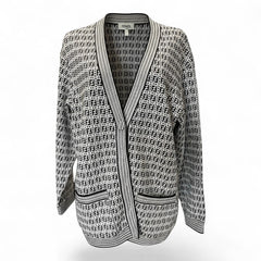 Fendi FF Jacquard-Knit Cardigan – Black & White – Size 44