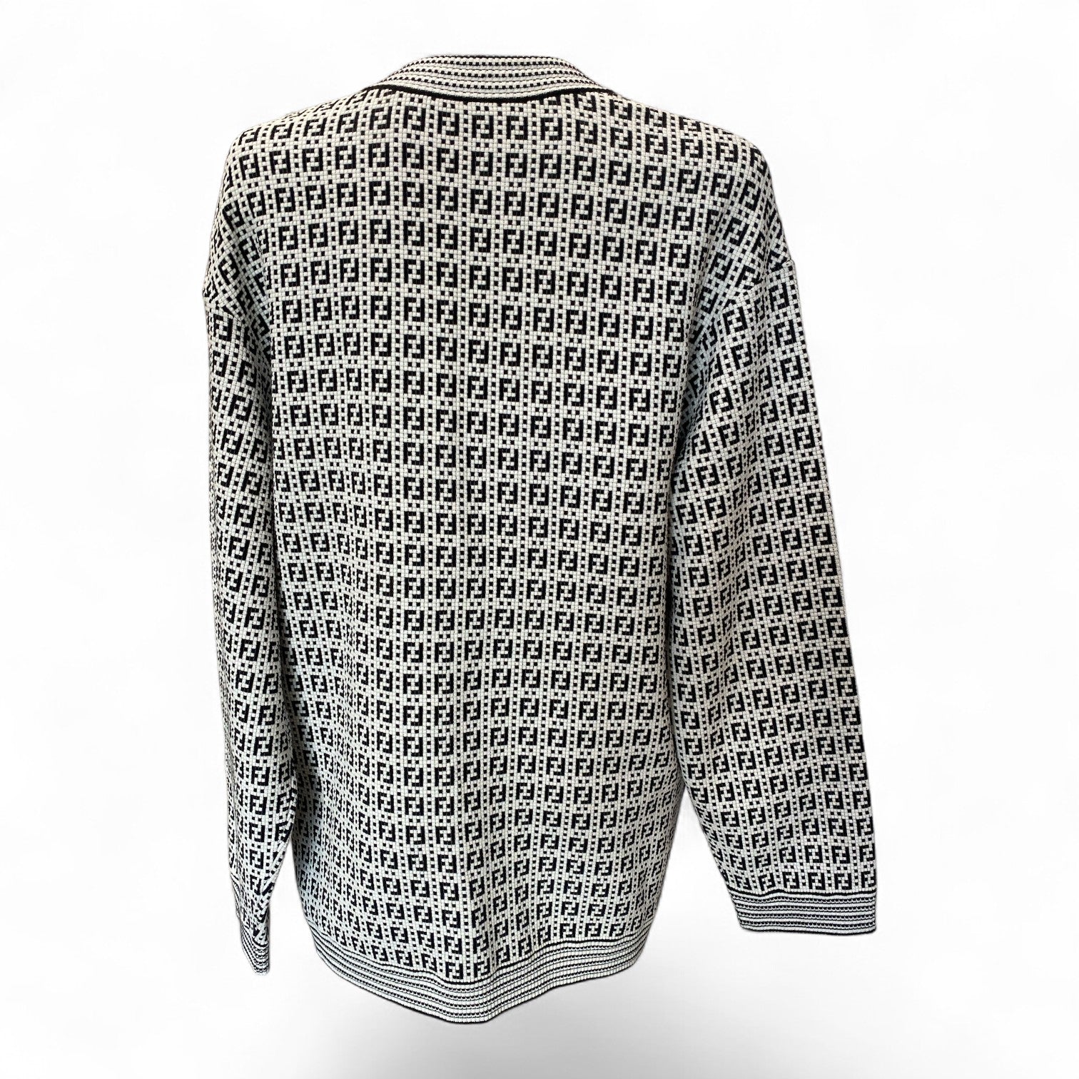 Fendi FF Jacquard-Knit Cardigan – Black & White – Size 44