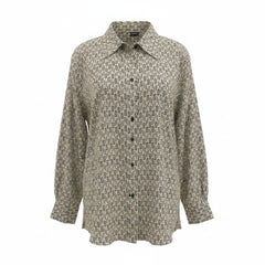 Blusa de seda Fendi Monogram con estampado FF beige y negro - Talla 48