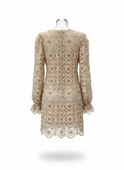 Flicka Beige Crochet Knit Mini Dress – Luxury Bohemian Lace Dress – Size Medium