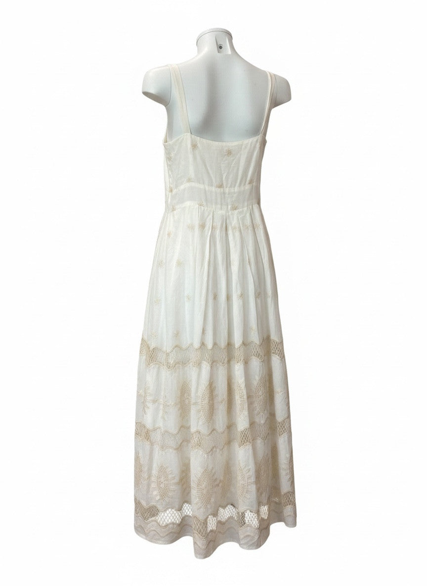 Flicka White Embroidered Maxi Dress – Romantic Bohemian Summer Dress – Size Large