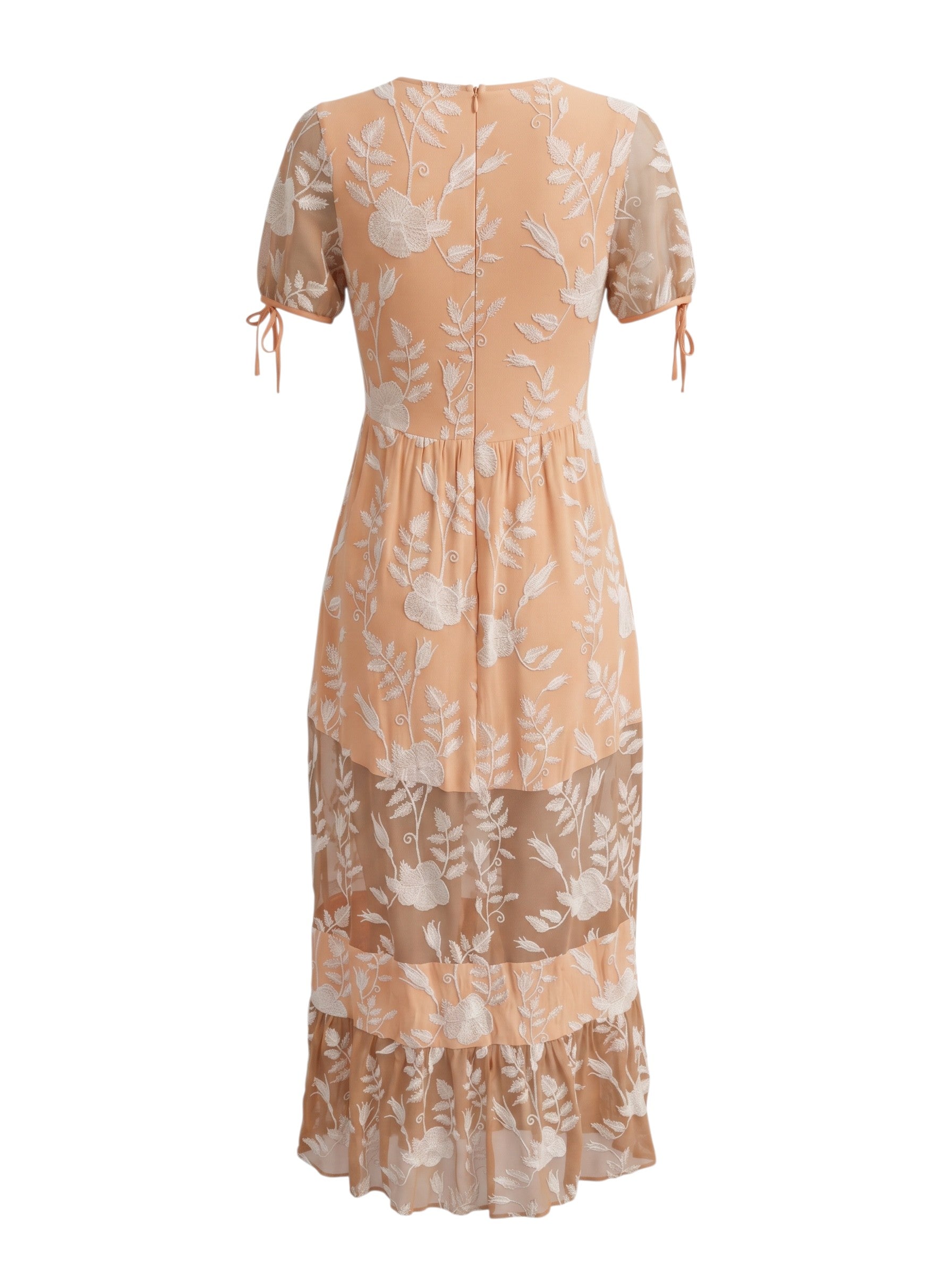 For Love & Lemons Mia Maxi Dress Peach Embroidered Mesh – Size Large