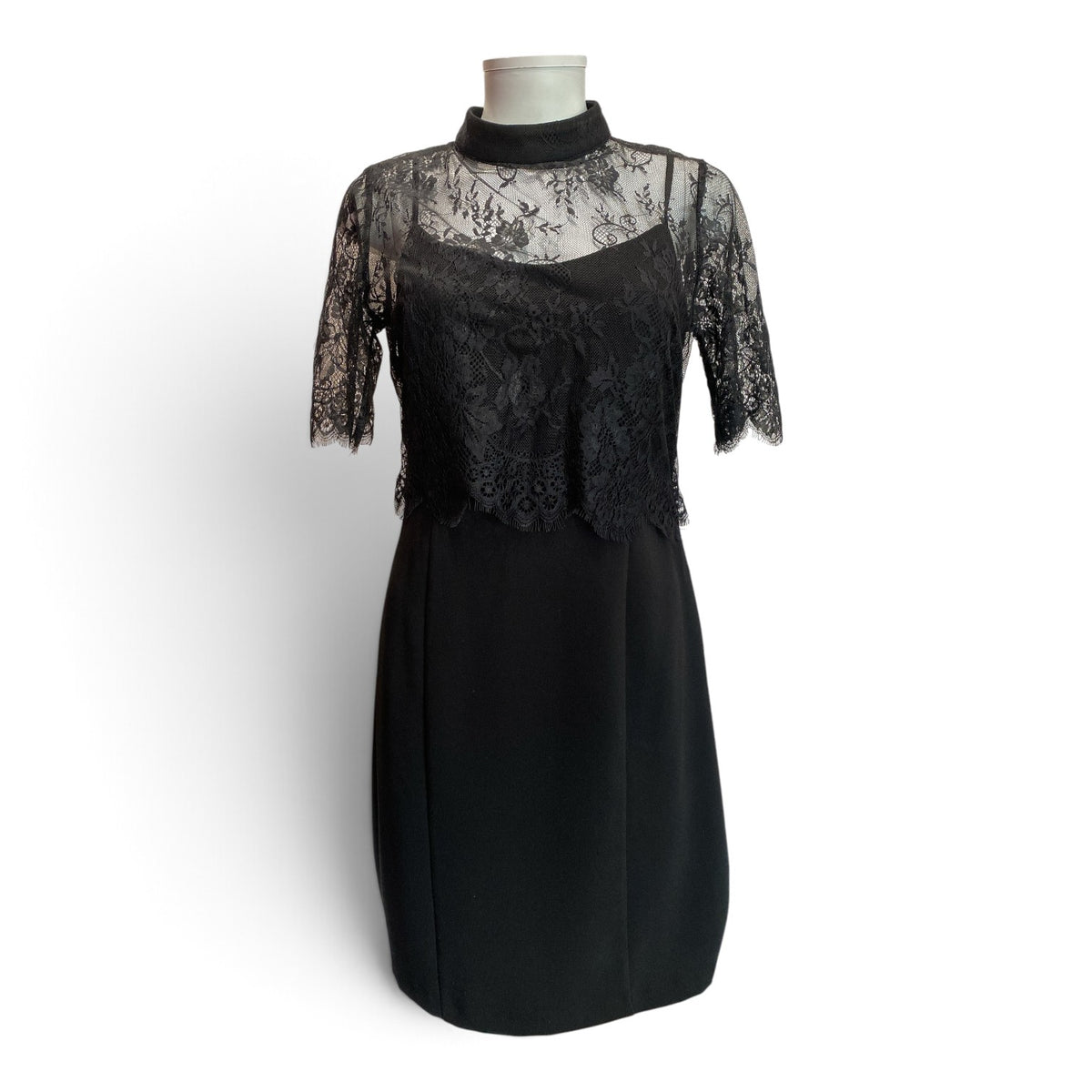 Forel Black Floral Lace Midi Dress – Size 44