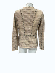 Forever New Tweed Bouclé Jacket Pink Black Frayed Trim Collarless - Size 8