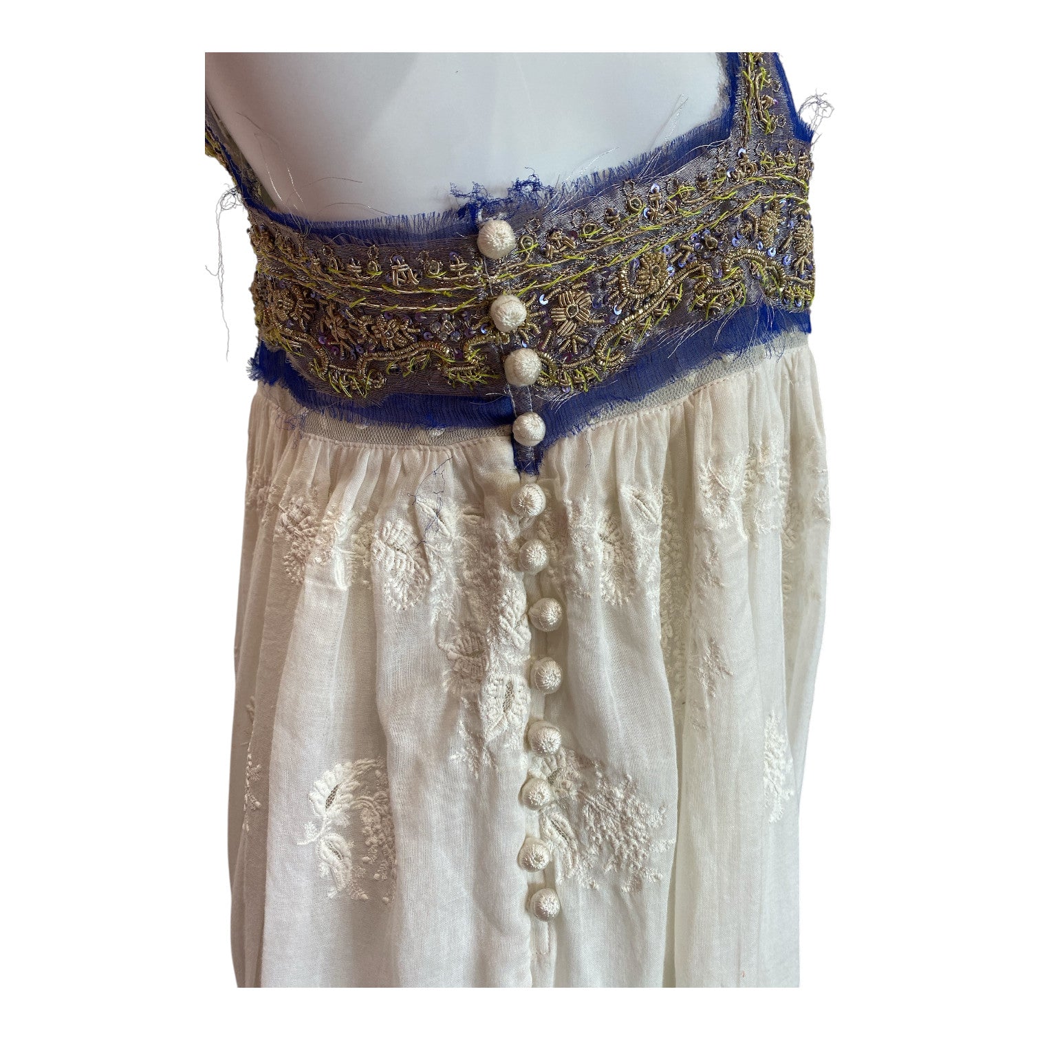 Free People Kristal’s Limited Edition Summer Dress – Embroidered White & Blue Bohemian Maxi Dress – Size 2
