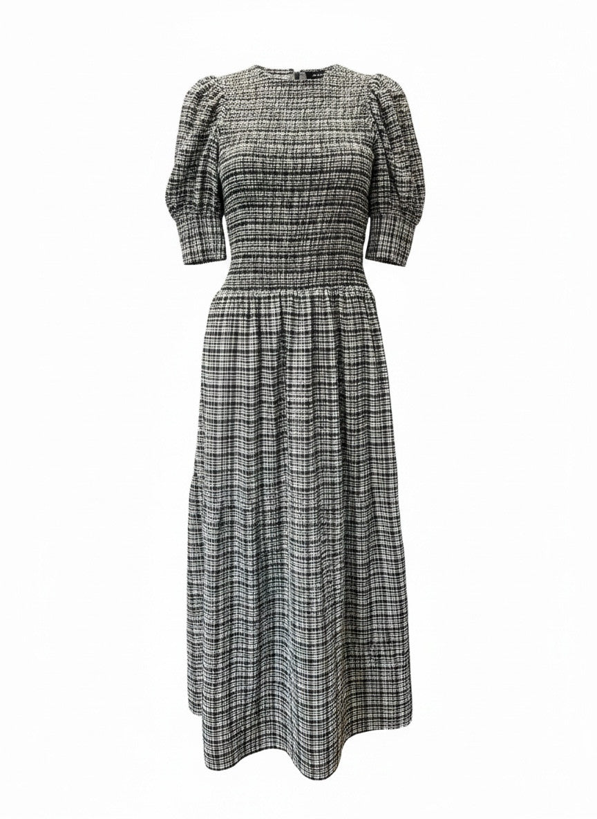 Ganni Black & White Gingham Midi Dress - Size 34