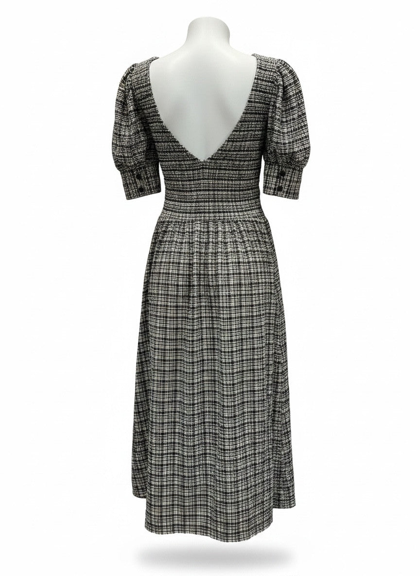 Ganni Black & White Gingham Midi Dress - Size 34