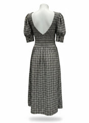 Ganni Black & White Gingham Midi Dress - Size 34