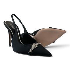 Gedebe Dominique Black Satin Slingback Pumps – Size 37