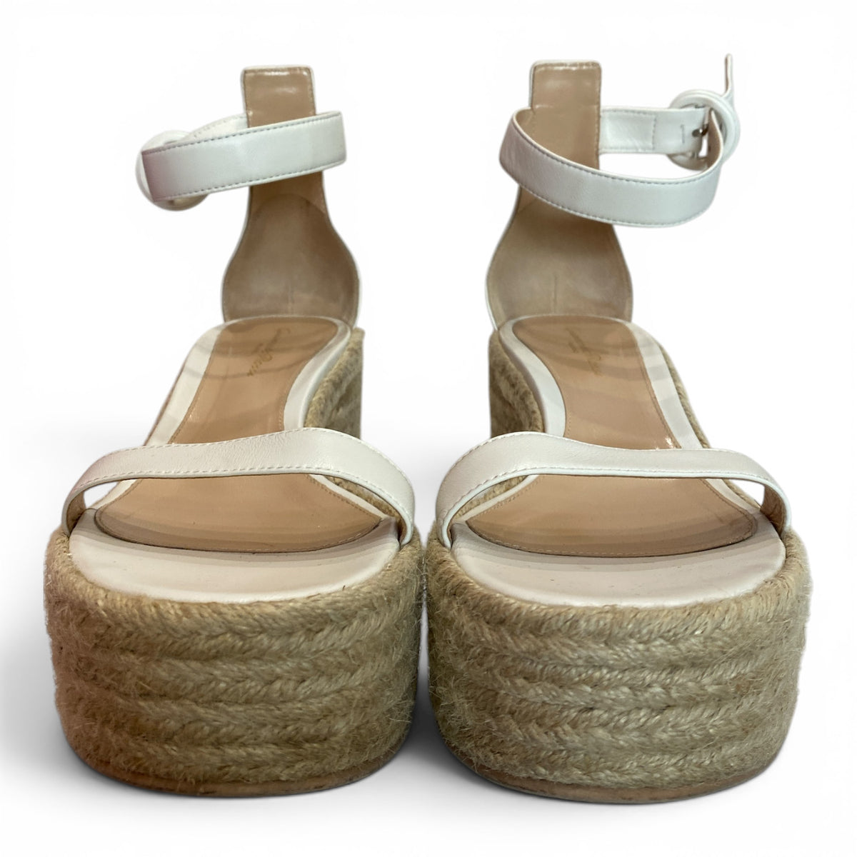 Gianvito Rossi Portofino White Leather Espadrille Wedge Sandals – Luxury Platform Sandals – Size 38.5