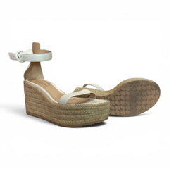 Gianvito Rossi Portofino White Leather Espadrille Wedge Sandals – Luxury Platform Sandals – Size 38.5